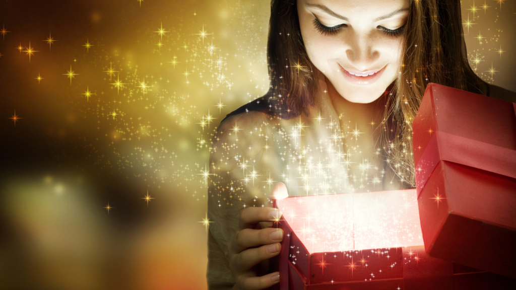 Woman with Glittering Gift Box